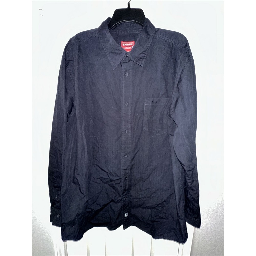 Chaps Button Up Shirt Men's Size XL Long Sleeve Black Patch Logo